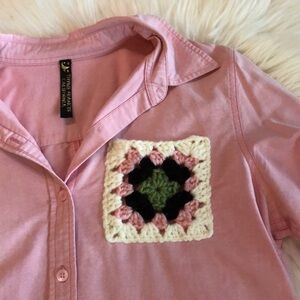 Thyme Francis Designs granny square button down shirt